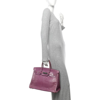 HERMES Shiny Porosus Crocodile Birkin 35 Violet