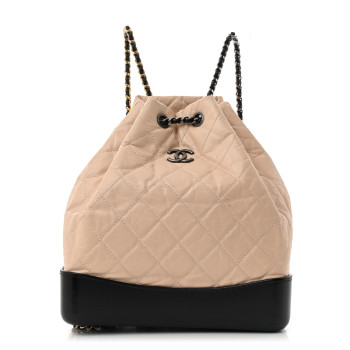 CHANEL Aged Calfskin Quilted Small Gabrielle Backpack Beige Black