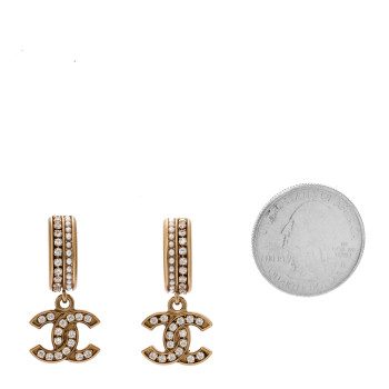 CHANEL Crystal Pearl CC Hoop Drop Earrings Gold