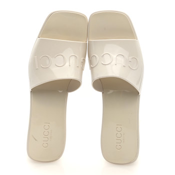 GUCCI Rubber Gucci Logo Womens Platform 20/60mm Slide Sandals 38 Mystic White