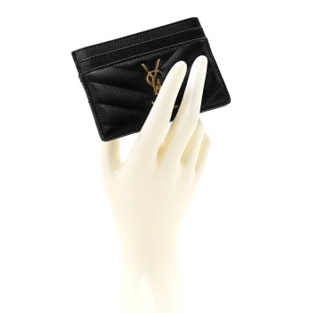 SAINT LAURENT Grain De Poudre Matelasse Chevron Monogram Credit Card Case Black