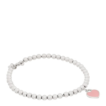 TIFFANY Sterling Silver Enamel 4mm Return To Tiffany Heart Tag Bead Bracelet Pink