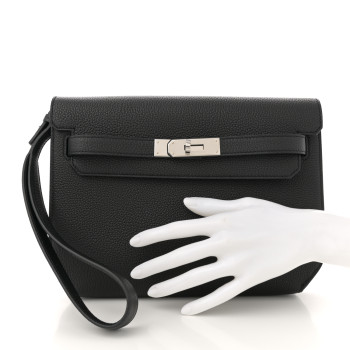 HERMES Togo Verso Kelly Depeches 25 Pouch Black Bamboo