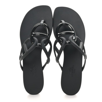 HERMES Rubber Womens Egerie Sandals 37 Black