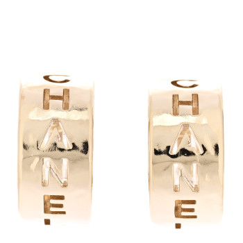 CHANEL Metal Logo Hoop Clip On Earrings Gold