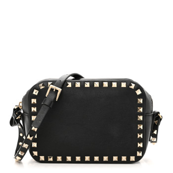 VALENTINO GARAVANI Calfskin Rockstud Camera Crossbody Bag Black