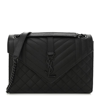 SAINT LAURENT Grain De Poudre Textured Mixed Matelasse Triquilt Medium Monogram Monochrome Satchel Black