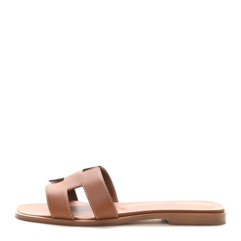 HERMES Box Calfskin Oran Sandals 37 Gold
