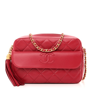 CHANEL Lambskin Quilted Chain & Tassel Small Camera Case Fuchsia