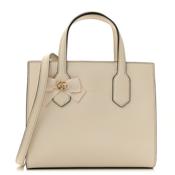 GUCCI Calfskin Marmont Ribbon Top Handle Bag White