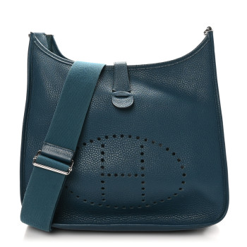 HERMES Taurillon Clemence EVELYNE III GM Vert Bosphore