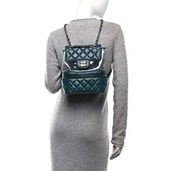 CHANEL Crumpled Calfskin PVC Quilted Backpack Green