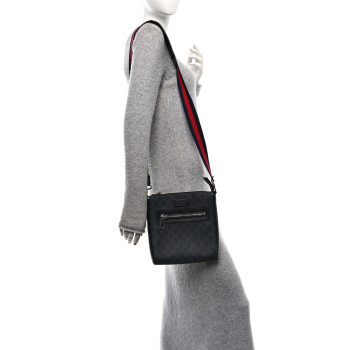 GUCCI GG Supreme Monogram Web Small Flat Messenger Bag Black Grey