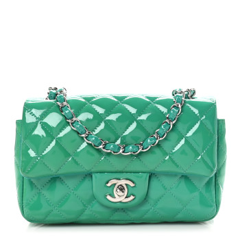 CHANEL Patent Calfskin Quilted Mini Rectangular Flap Green