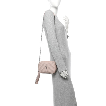SAINT LAURENT Grain De Poudre Matelasse Monogram Mini Lou Camera Bag Marble Pink