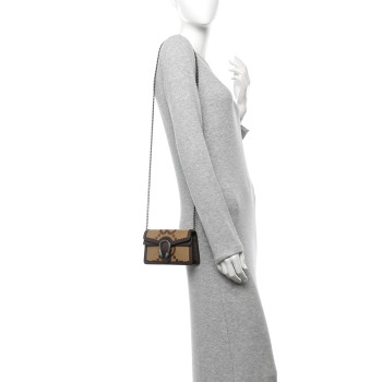 GUCCI Monogram Jumbo GG Textured Dollar Calfskin Super Mini Dionysus Shoulder Bag Camel Ebony New Acero