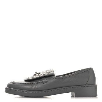 CHANEL Lambskin Quilted CC Turnlock Loafers 40.5 Grey
