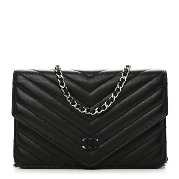 CHANEL Sheepskin Chevron Wallet On Chain WOC Black