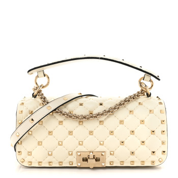 VALENTINO GARAVANI Calfskin Rockstud Spike Convertible Shoulder Bag Ivory