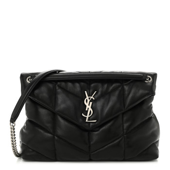SAINT LAURENT Lambskin Quilted Medium Loulou Puffer Monogram Chain Satchel Black
