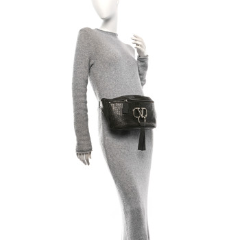 VALENTINO GARAVANI Shiny Calfskin Alligator Embossed VRing Belt Bag Khaki