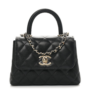 CHANEL Caviar Quilted Coco Handle Clutch With Chain Black