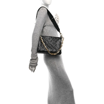 LOUIS VUITTON Lambskin Embossed Monogram Coussin PM Black