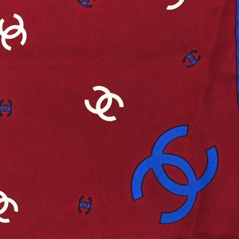 CHANEL Silk CC Square Scarf Burgundy Blue