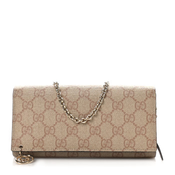 GUCCI GG Supreme Monogram GG Pierce Chain Clutch Wallet Winter Rose
