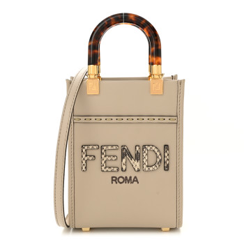 FENDI Vitello King Plexiglass Elaphe Snakeskin Print Logo Mini Fendi Sunshine Shopper Tote Nuvola Daisy Roccia