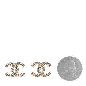 CHANEL Pearl Crystal CC Earrings Silver