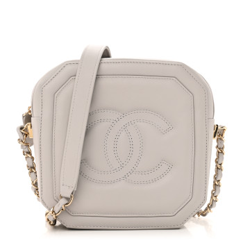 CHANEL Calfskin Quilted CC Stitched Crossbody Camera Case Light Grey