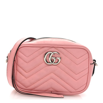 GUCCI Calfskin Matelasse Mini GG Marmont Chain Shoulder Bag Wild Rose