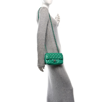 CHANEL Patent Calfskin Quilted Mini Rectangular Flap Green