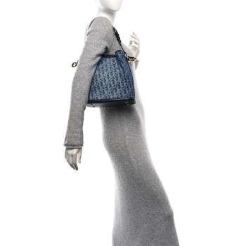 CHRISTIAN DIOR Denim Jacquard Oblique C'est Dior Bucket Bag Blue
