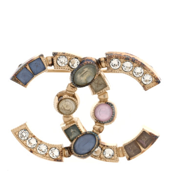 CHANEL Gripoix Poured Crystal CC Brooch Gold Multicolor