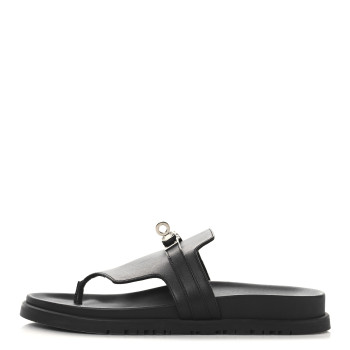HERMES Calfskin Womens Empire Sandals 37 Black