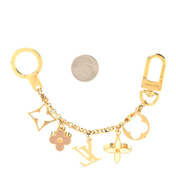 LOUIS VUITTON Brass Enamel Fleur De Monogram Bag Charm Chain Gold