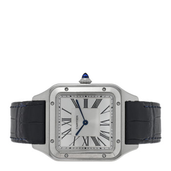 CARTIER Stainless Steel Alligator 31.4mm Santos Dumont Quartz Watch Blue