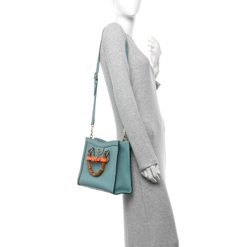 GUCCI Wonka Grain Calfskin Small Diana Tote Bag Dusty Azure Orange Fluo