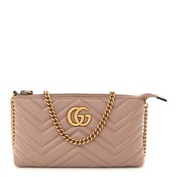 GUCCI Calfskin Matelasse Mini GG Marmont Chain Bag Porcelain Rose