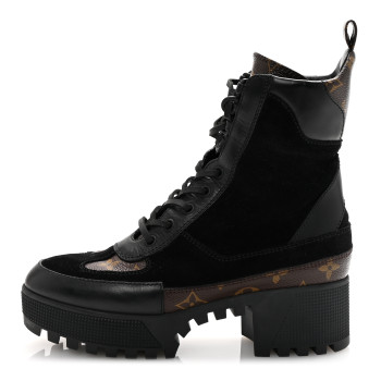 LOUIS VUITTON Suede Calfskin Monogram Laureate Platform Desert Boots 37 Black