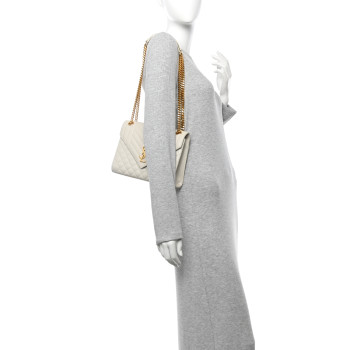 SAINT LAURENT Grain De Poudre Textured Mixed Matelasse Medium Triquilt Monogram Satchel Crema Soft