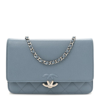 CHANEL Grained Calfskin Quilted CC Box Wallet On Chain WOC Blue