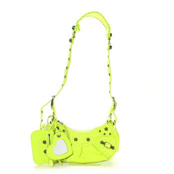 BALENCIAGA Agneau Arena Le Cagole Shoulder Bag XS Fluo Yellow