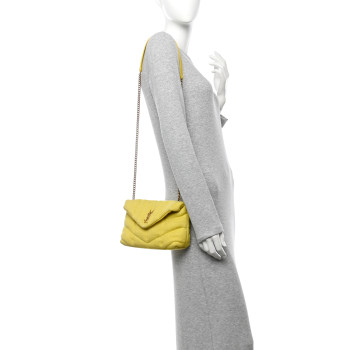 SAINT LAURENT Canvas Quilted Toy Loulou Puffer Monogram Chain Satchel Jaune Citron