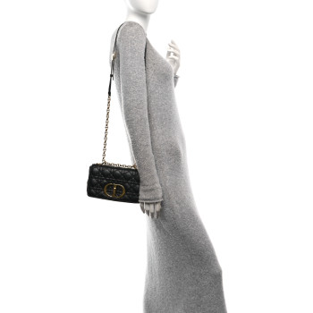 CHRISTIAN DIOR Calfskin Cannage Small Caro Bag Black