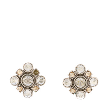 CHANEL Crystal CC Stud Earrings Gold Yellow