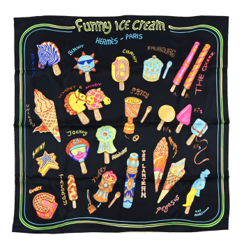 HERMES Silk Funny Ice Cream Scarf 70 Black Jaune Multicolor