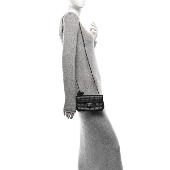 CHANEL Lambskin Quilted Mini Chocolate Bar Camellia Flap Black